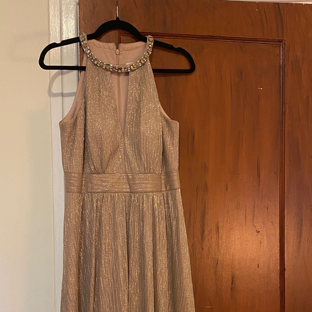 Elegant Taupe Gold Sleeveless Floor length Dress